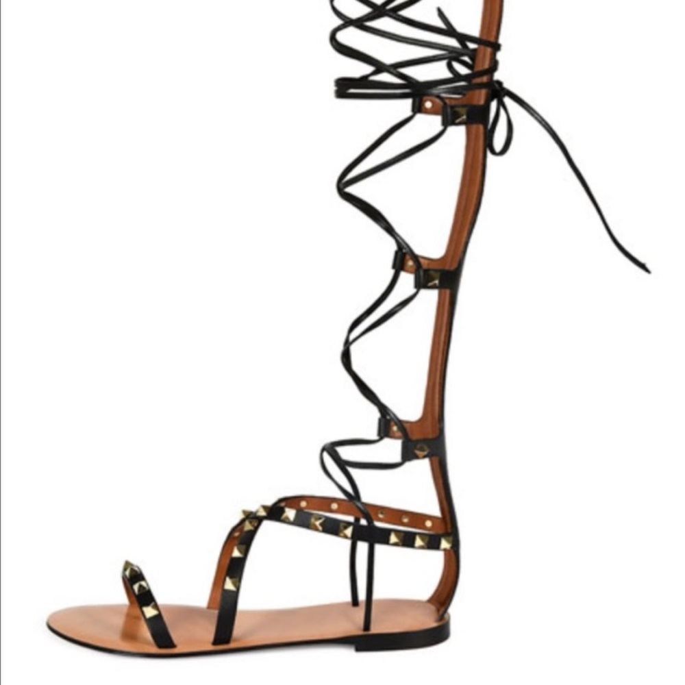 Valentino Garavani Noir Gladiator lace up Rockstud sandals shoes 37.5
